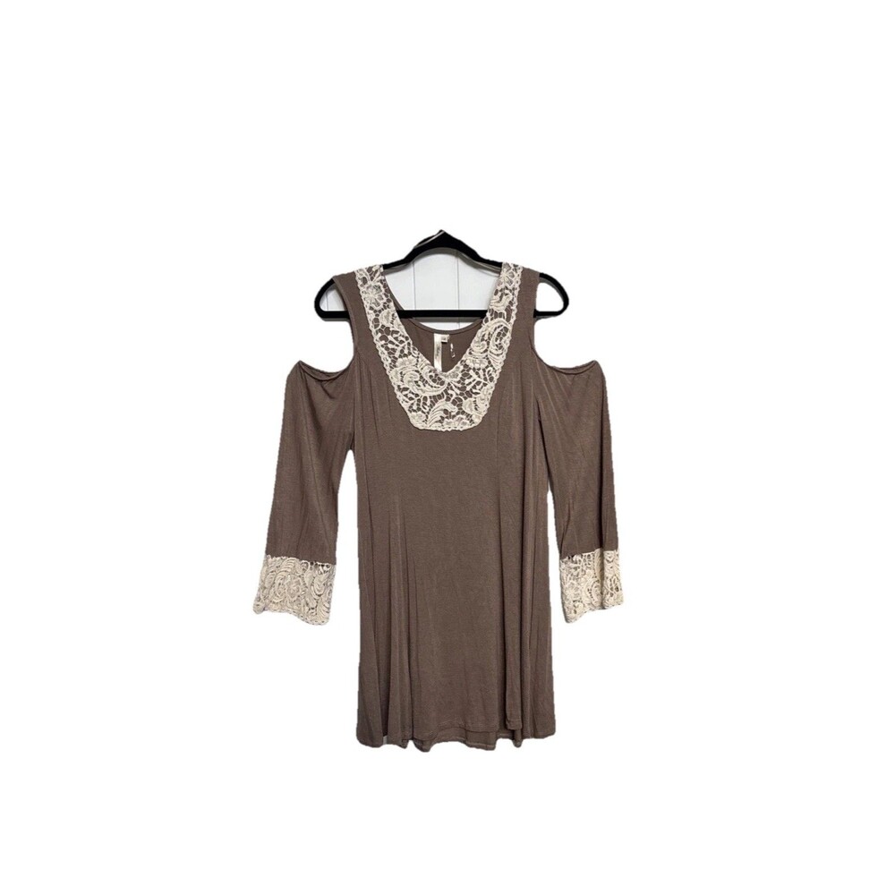 Andree by Unit Tunic Dress Womens Small Beige Lace Mesh Flowy Boho Cottagecore